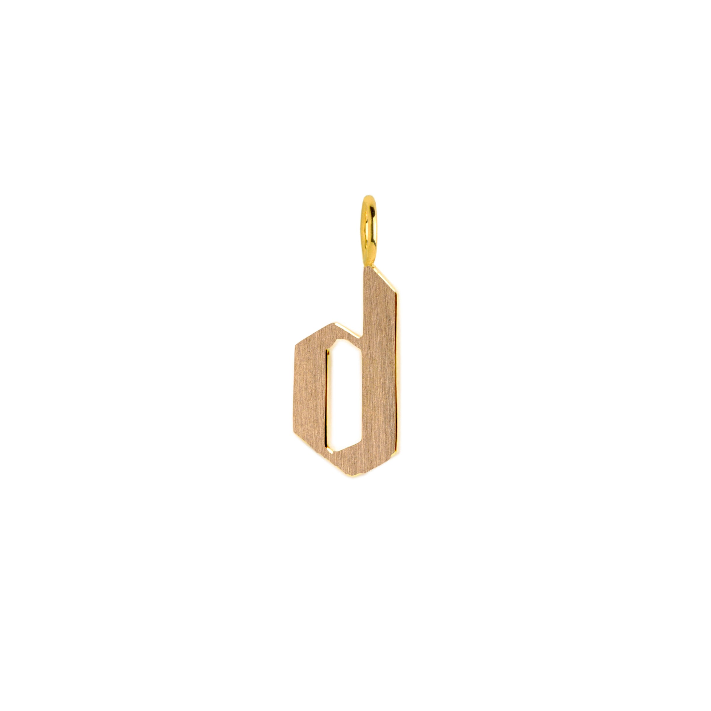 Yellow Gold "d" Small Alphabet Pendant: A 14K gold alphabet pendant with the letter 'd' 