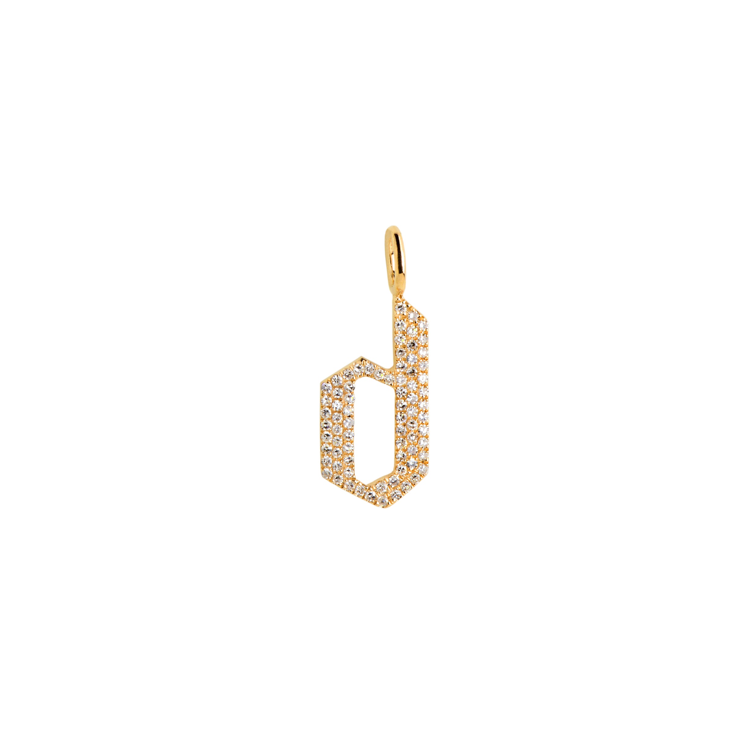 Yellow Gold "d" Small White Diamond Alphabet Pendant: A 14K gold diamond alphabet pendant with the letter 'd' 