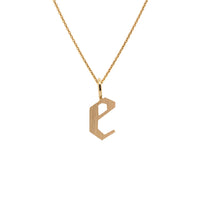 Yellow Gold "e" Small Alphabet Necklace: A 14K gold alphabet pendant with the letter 'e' with a chain