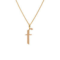 Yellow Gold "f" Small Alphabet Necklace: A 14K gold alphabet pendant with the letter 'f' with a chain