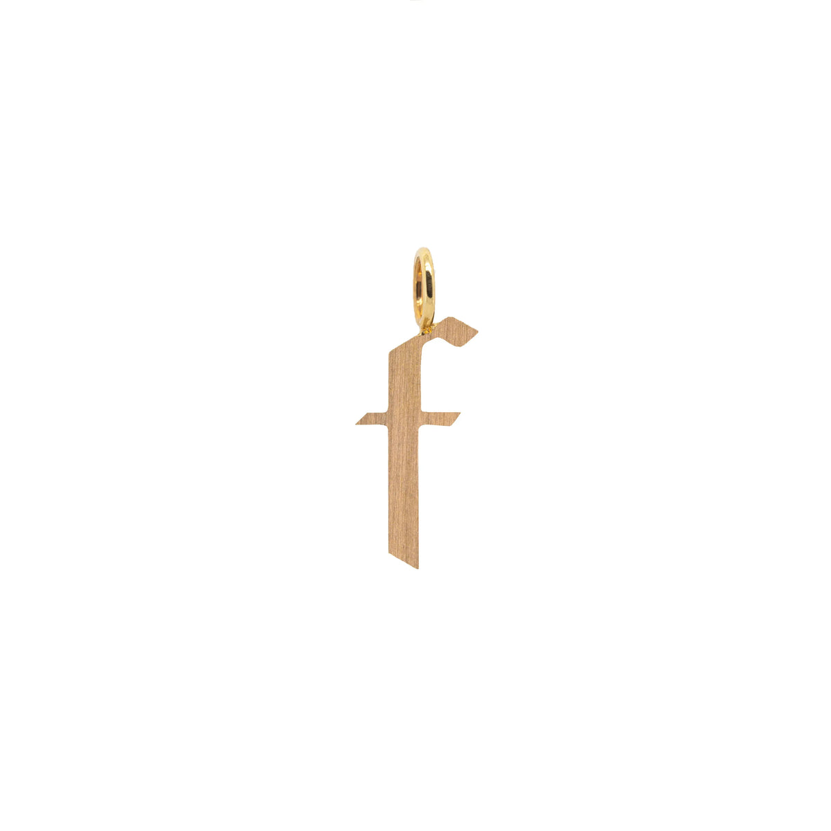 Yellow Gold "f" Small Alphabet Pendant: A 14K gold alphabet pendant with the letter 'f' 