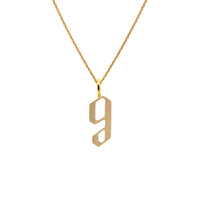 Yellow Gold "g" Small Alphabet Necklace: A 14K gold alphabet pendant with the letter 'g' with a chain
