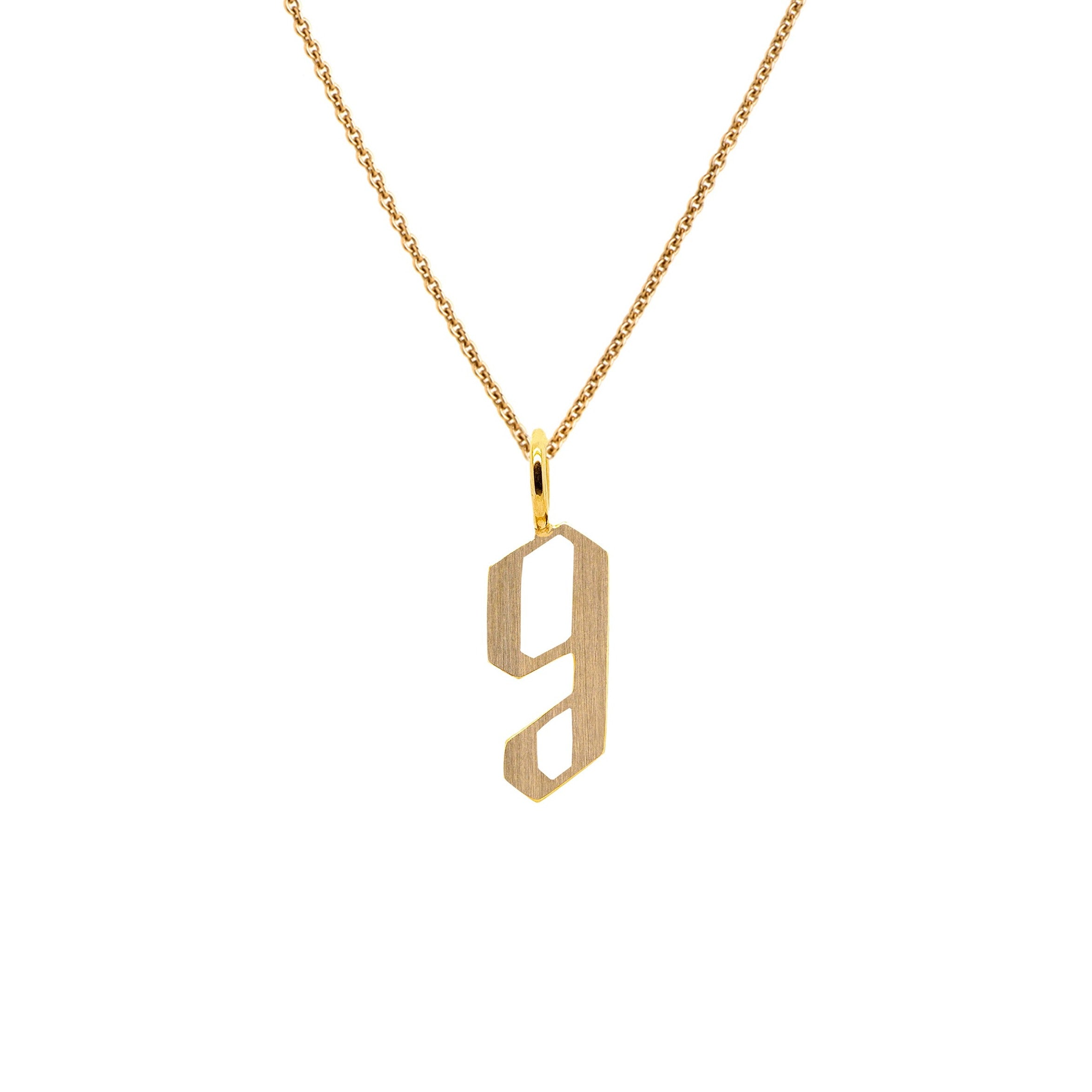 Yellow Gold "g" Small Alphabet Necklace: A 14K gold alphabet pendant with the letter 'g' with a chain