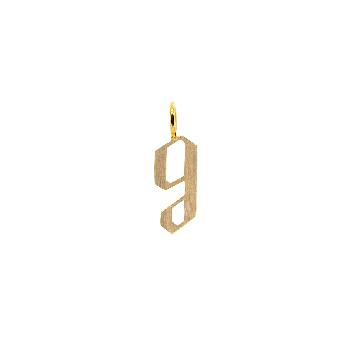 Yellow Gold "g" Small Alphabet Pendant: A 14K gold alphabet pendant with the letter 'g' 