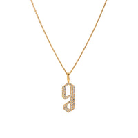 Yellow Gold "g" Small White Diamond Alphabet Necklace: A 14K gold diamond alphabet pendant with the letter 'g' with a chain