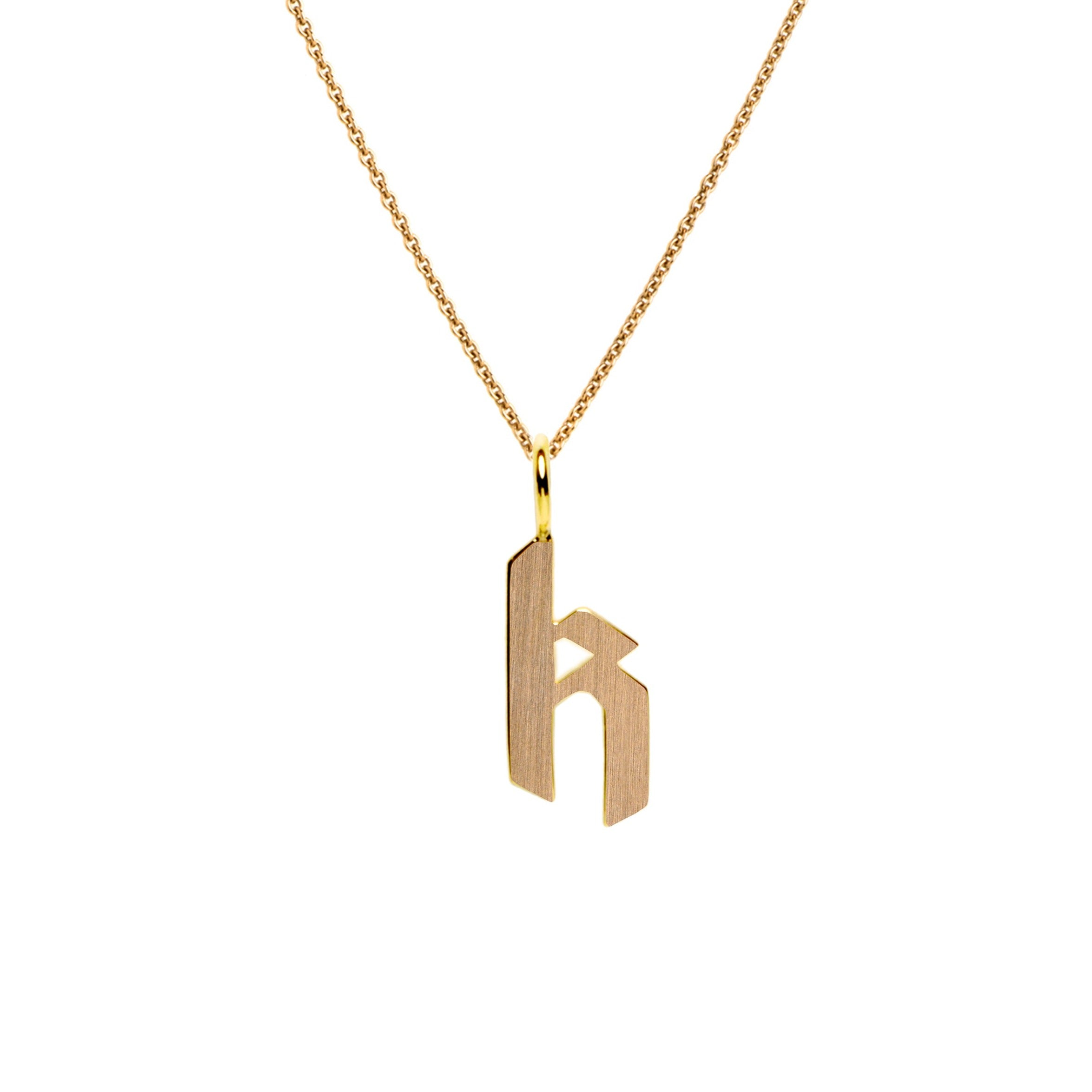 Yellow Gold "k" Small Alphabet Necklace: A 14K gold alphabet pendant with the letter 'k with a chain