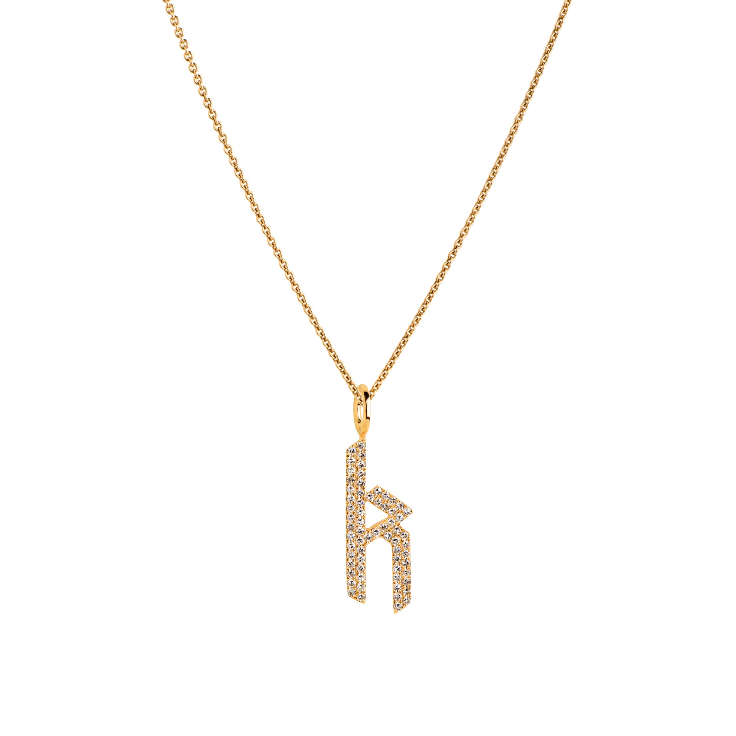 Yellow Gold "k" Small White Diamond Alphabet Necklace: A 14K gold diamond alphabet pendant with the letter 'k' with a chain