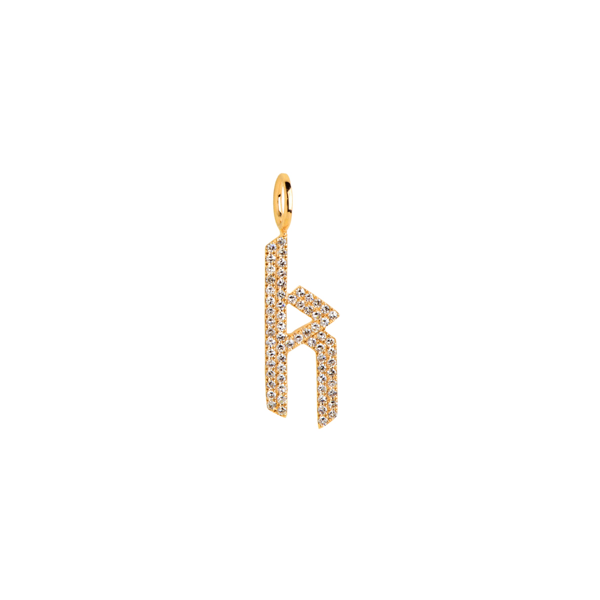 Yellow Gold "k" Small White Diamond Alphabet Pendant: A 14K gold diamond alphabet pendant with the letter 'k' 