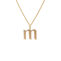 Yellow Gold "m" Small Alphabet Necklace: A 14K gold alphabet pendant with the letter 'm' with a chain