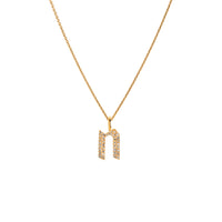 Yellow Gold "n" Small White Diamond Alphabet Necklace: A 14K gold diamond alphabet pendant with the letter 'n' with a chain