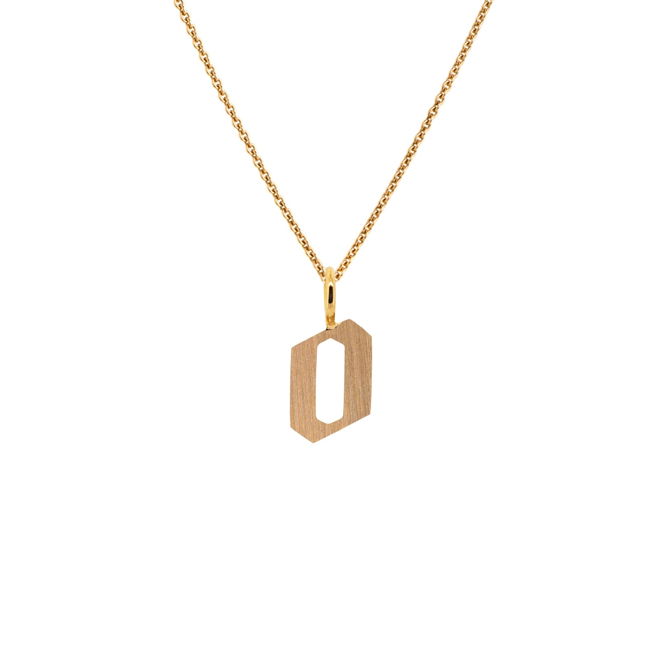 Yellow Gold "o" Small Alphabet Necklace: A 14K gold alphabet pendant with the letter 'o' with a chain