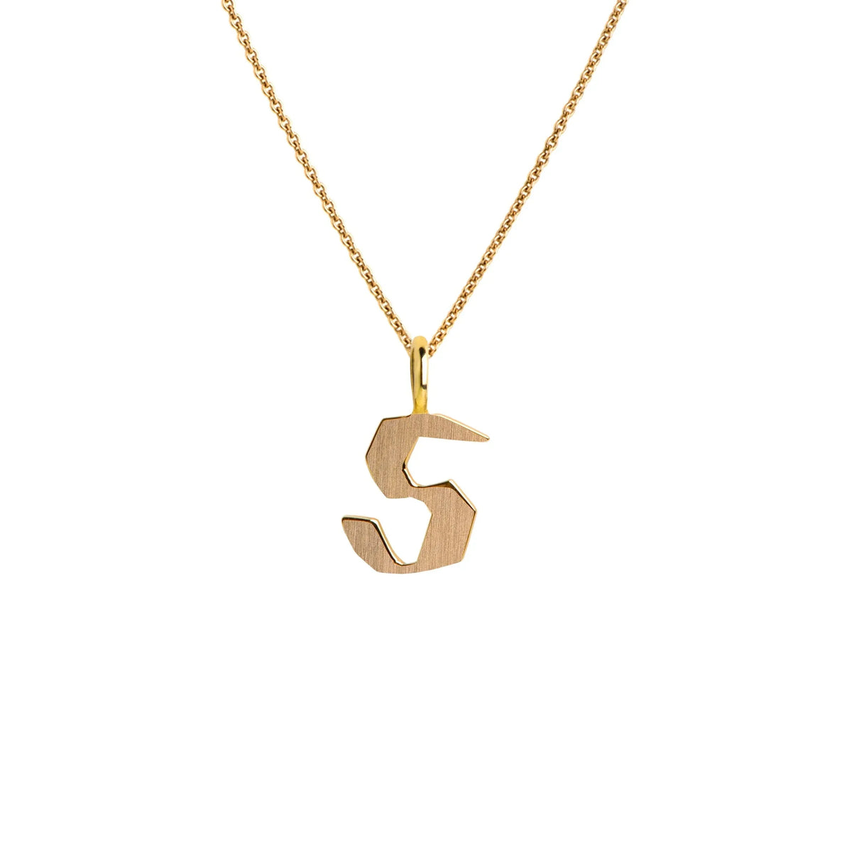Yellow Gold "s" Small Alphabet Necklace: A 14K gold alphabet pendant with the letter 's' with a chain