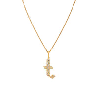 Yellow Gold "t" Small White Diamond Alphabet Necklace: A 14K gold diamond alphabet pendant with the letter 't' with a chain