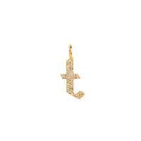 Yellow Gold "t" Small White Diamond Alphabet Pendant: A 14K gold diamond alphabet pendant with the letter 't'