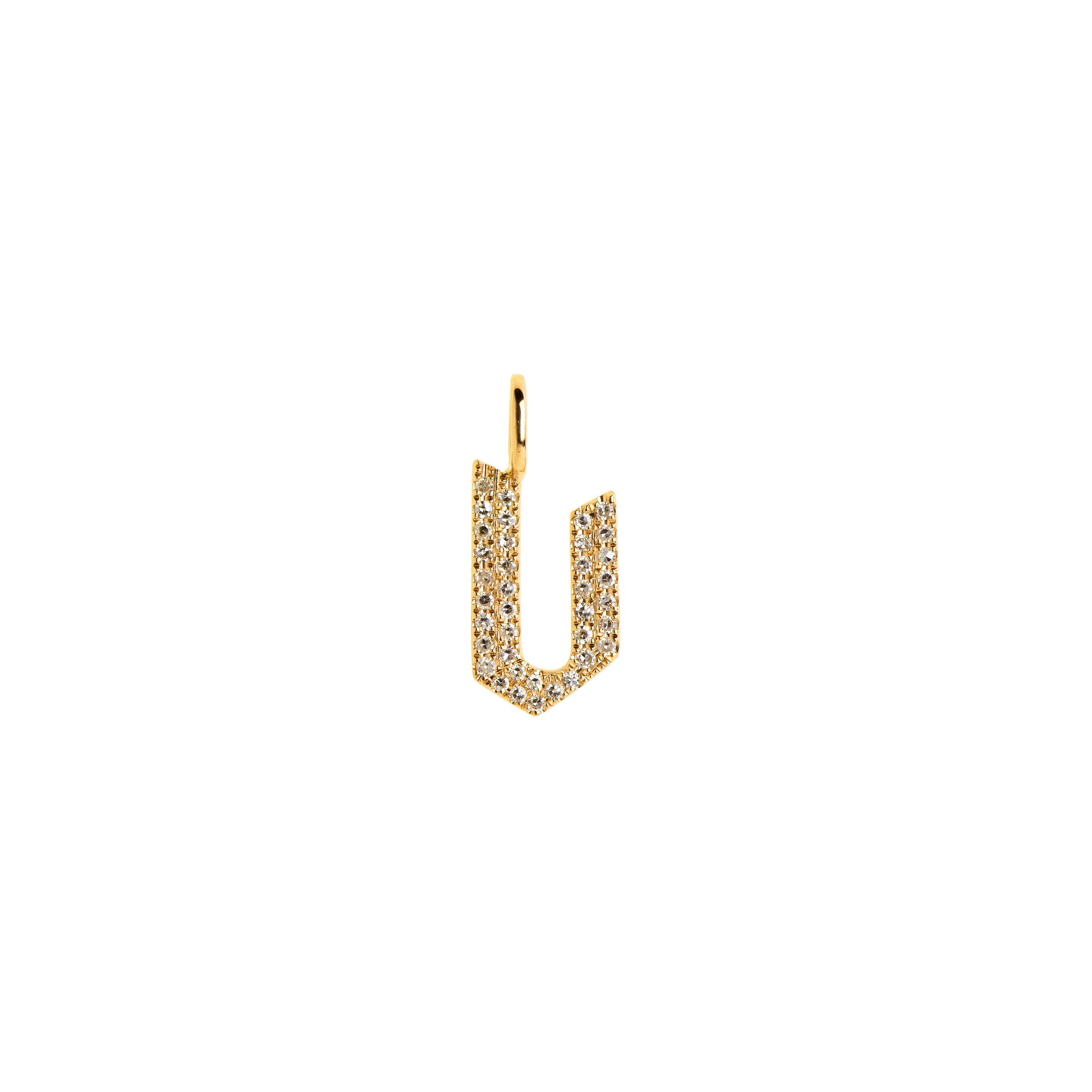 Yellow Gold "v" Small White Diamond Alphabet Pendant: A 14K gold diamond alphabet pendant with the letter 'v' 