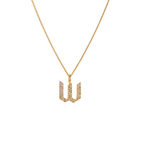 Yellow Gold "w" Small White Diamond Alphabet Necklace: A 14K gold diamond alphabet pendant with the letter 'w' with a chain