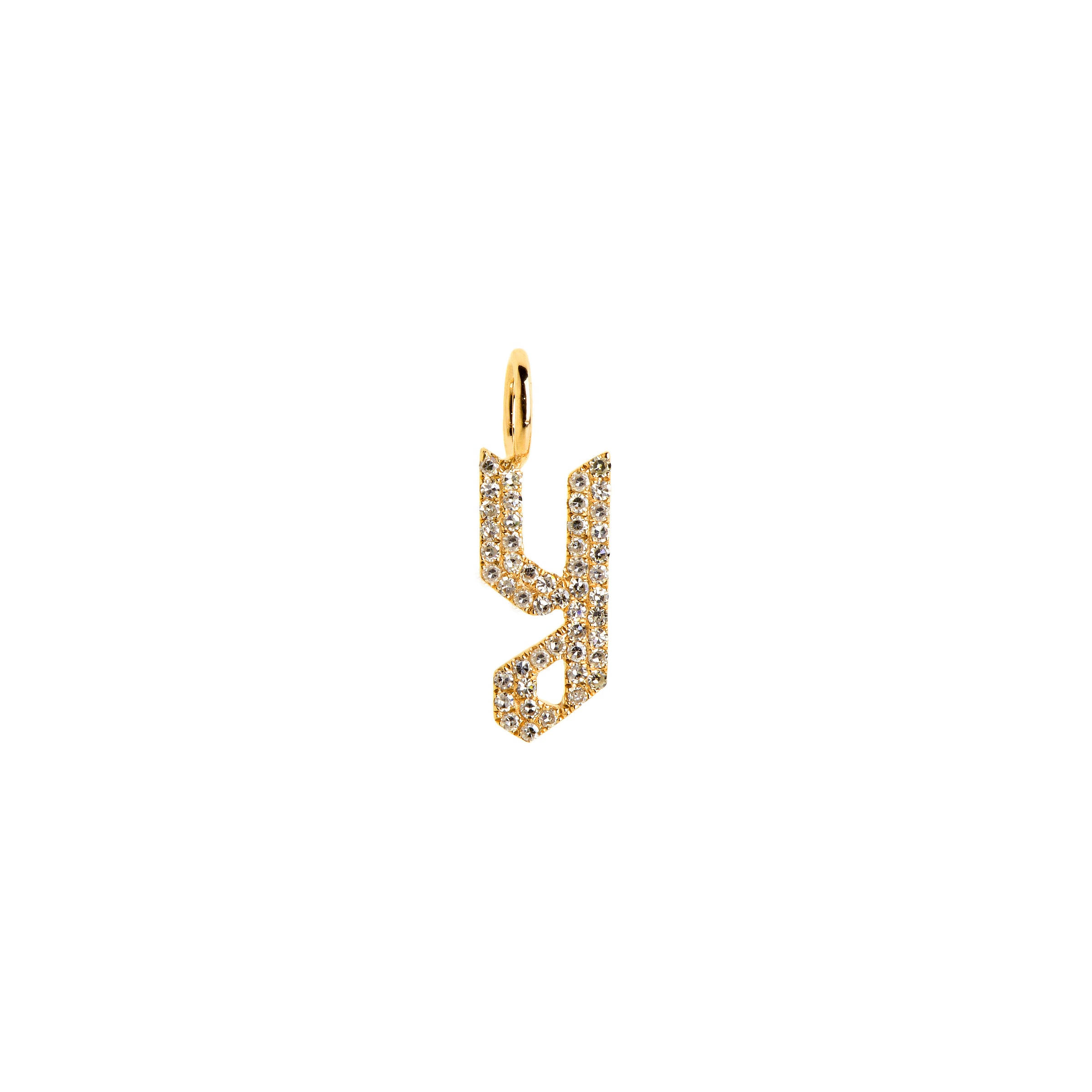 Yellow Gold "y" Small White Diamond Alphabet Pendant: A 14K gold diamond alphabet pendant with the letter 'y' 