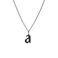 "a" Small Black Diamond Alphabet Necklace: A black gold diamond alphabet pendant with the letter 'a' with a chain