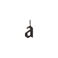 "a" Small Black Diamond Alphabet Pendant: A black gold diamond alphabet pendant with the letter 'a' with a chain