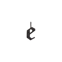 "e" Small Black Diamond Alphabet Pendant: A black gold diamond alphabet pendant with the letter 'e' with a chain