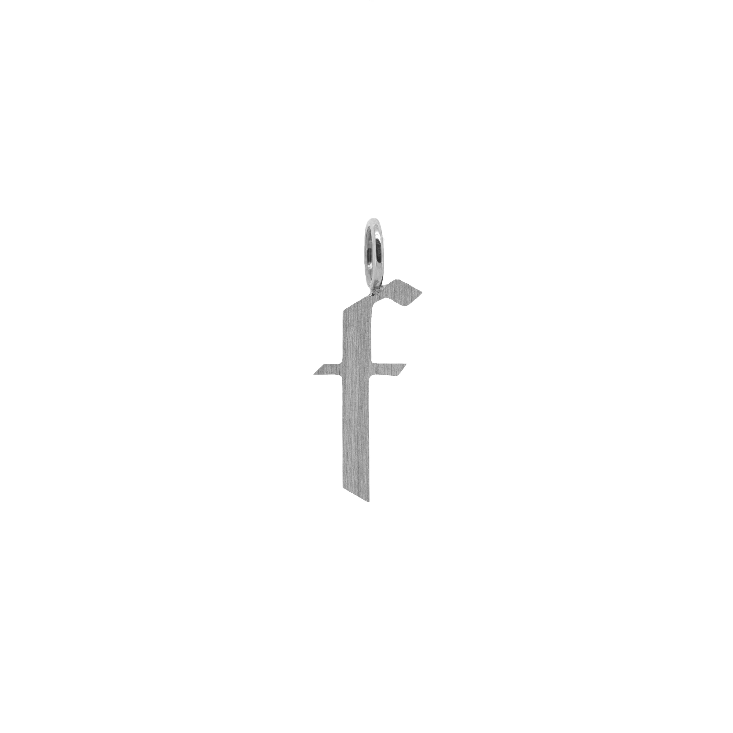 'f' Silver Alphabet Pendant: a sterling silver alphabet pendant with the letter 'F' in lowercase.