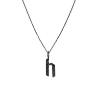 "h" Small Black Diamond Alphabet Necklace: A black gold diamond alphabet pendant with the letter 'h' with a chain