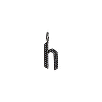 "h" Small Black Diamond Alphabet Pendant: A black gold diamond alphabet pendant with the letter 'h' with a chain