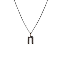 "n" Small Black Diamond Alphabet Necklace: A black gold diamond alphabet pendant with the letter 'n' with a chain