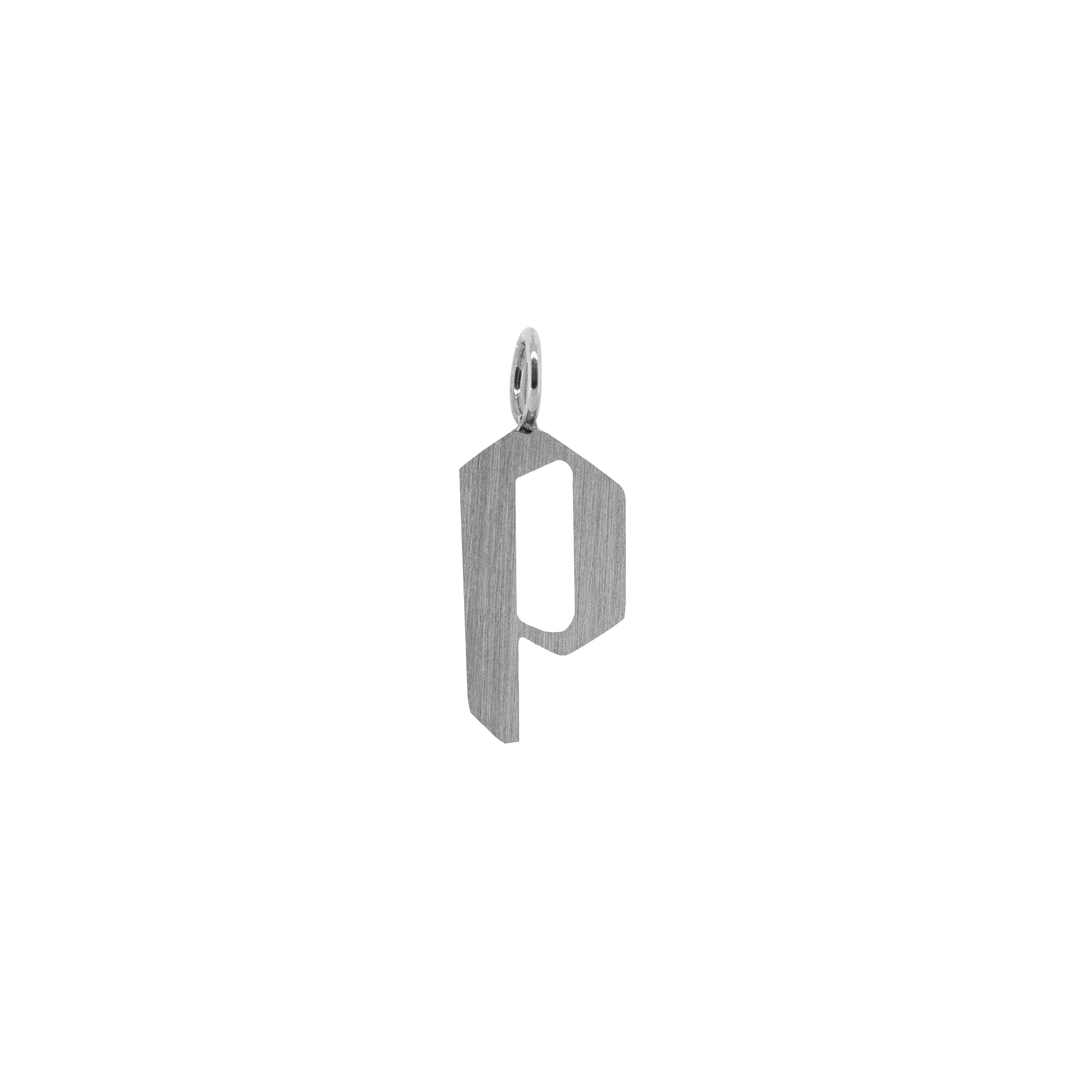 'p' Silver Alphabet Pendant: a sterling silver alphabet pendant with the letter 'P' in lowercase.