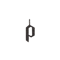 "p" Small Black Diamond Alphabet Pendant: A black gold diamond alphabet pendant with the letter 'p' with a chain