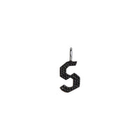 "s" Small Black Diamond Alphabet Pendant: A black gold diamond alphabet pendant with the letter 's' with a chain