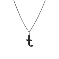 "t" Small Black Diamond Alphabet Necklace: A black gold diamond alphabet pendant with the letter 't' with a chain