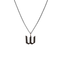 "w" Small Black Diamond Alphabet Necklace: A black gold diamond alphabet pendant with the letter 'w' with a chain