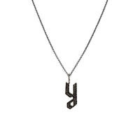 "y" Small Black Diamond Alphabet Necklace: A black gold diamond alphabet pendant with the letter 'y' with a chain