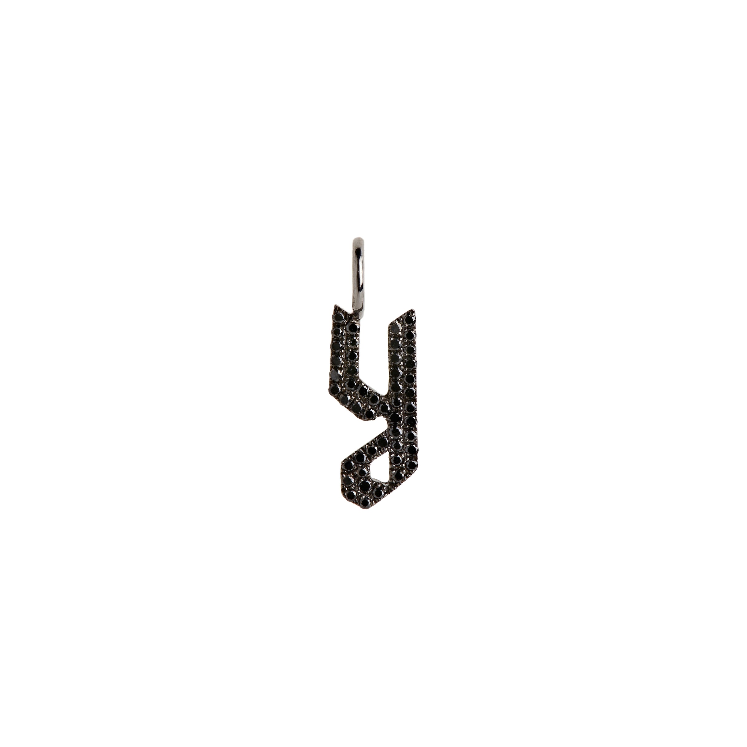 "y" Small Black Diamond Alphabet Pendant: A black gold diamond alphabet pendant with the letter 'y' with a chain